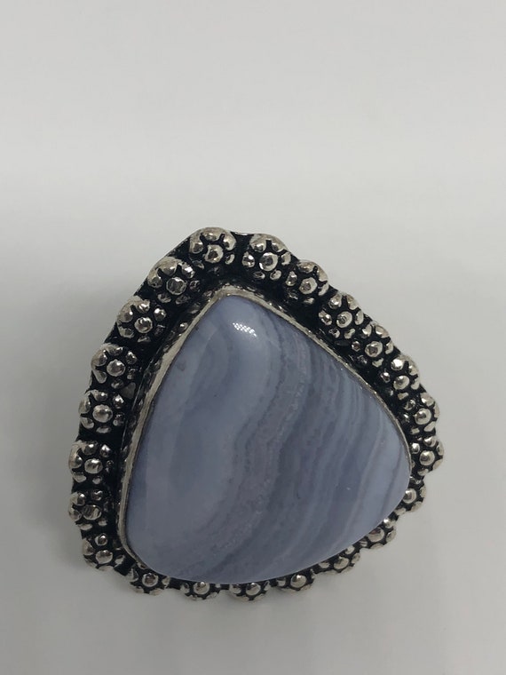 Vintage Genuine Blue Lace agate Silver Ring - image 3