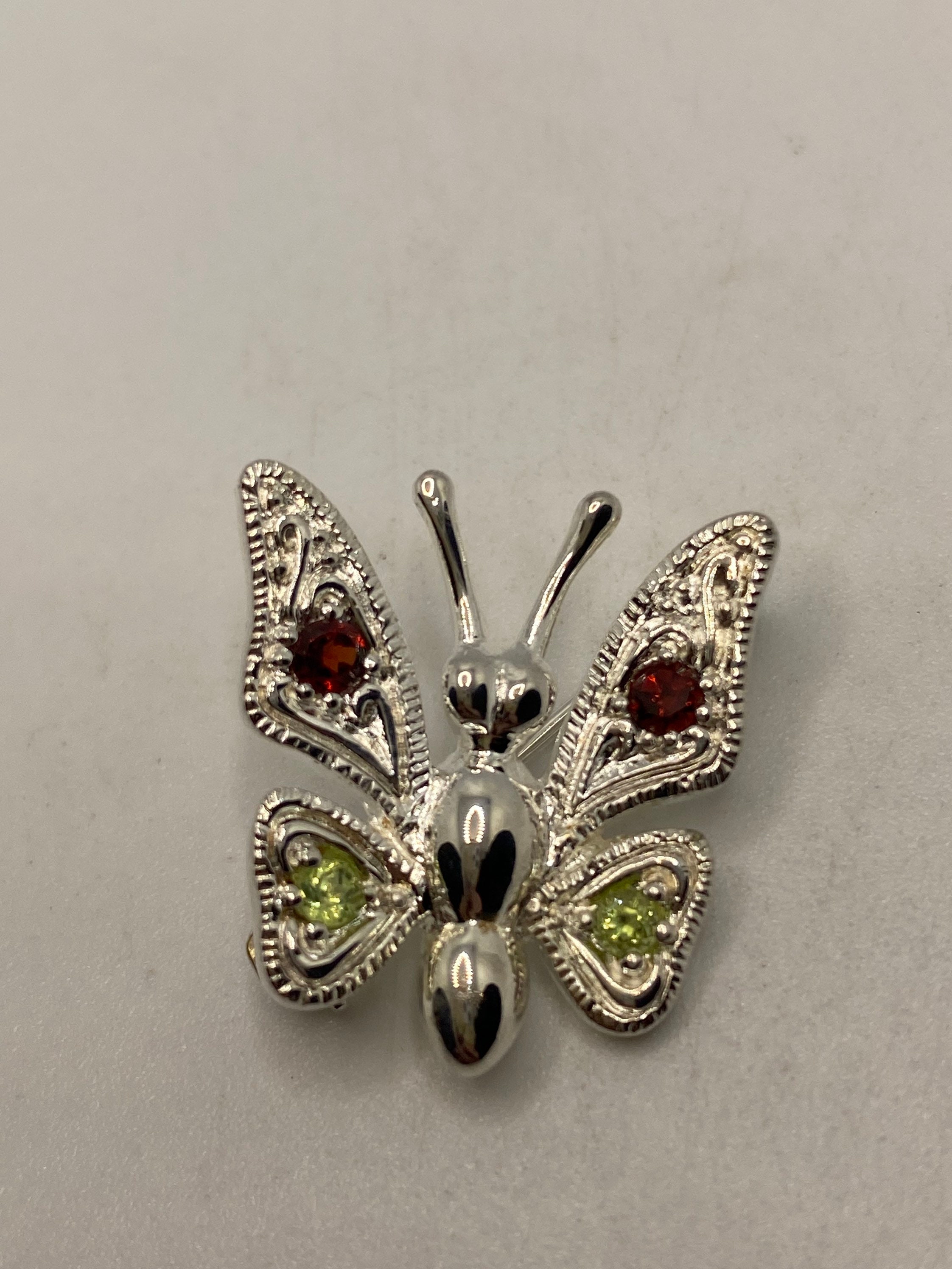 Broche Vintage Papillon En Argent Sterling Avec Marcassites, Topaze Et Grenat