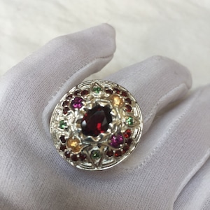 Vintage Bohemian Garnet 925 Sterling Silver Gold  Ring