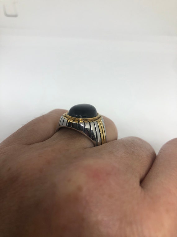 Vintage Gothic Black Onyx Gold Accent Stainless S… - image 7