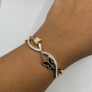 Vintage Butterfly Bangle Bracelet 9k Gold filled Crystal