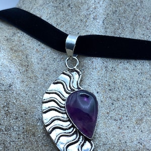Vintage Purple Amethyst Choker Bohemian Cabochon Droplet Necklace