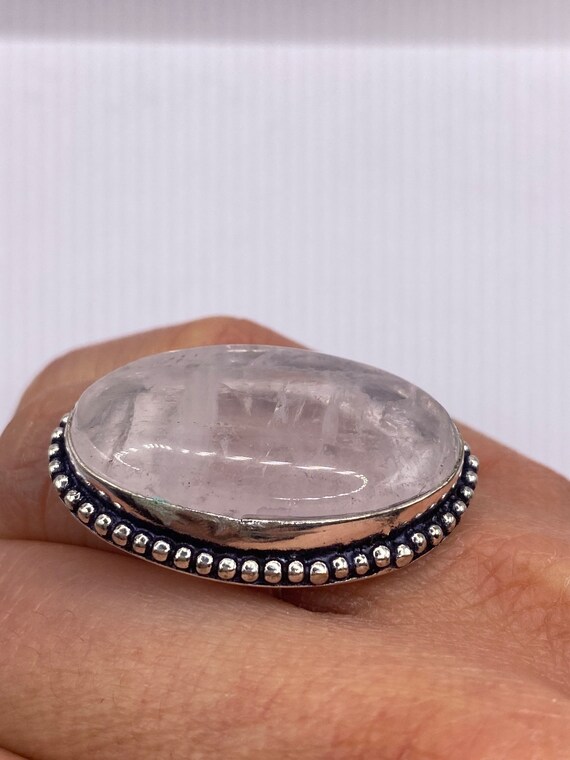 Vintage Rose Quartz Ring 925 Sterling Silver - image 8