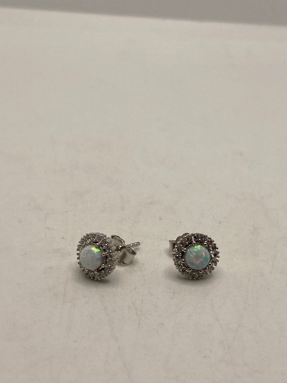 Vintage Opal Earrings 925 Sterling Silver Stud Bu… - image 9