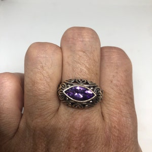 Vintage Purple Amethyst Ring 925 Sterling Silver Gothic Size 8