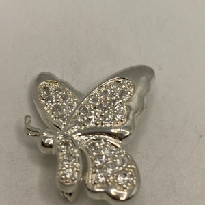Vintage White Sapphire Pin 925 Sterling Silver Butterfly Brooch