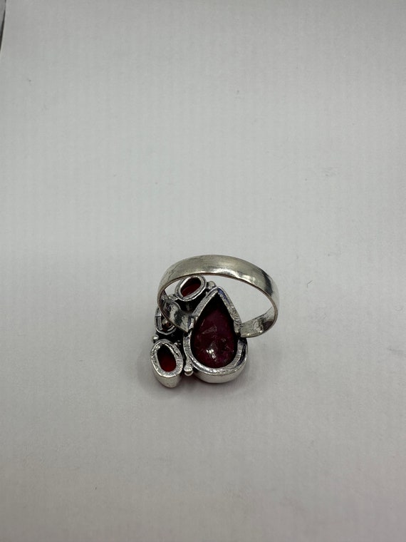 Vintage Handmade Raw Pink Ruby Silver Gothic Ring - image 5