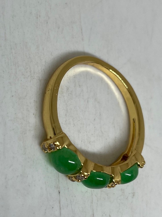 Vintage Lucky Green Nephrite Jade Golden Ring - image 6