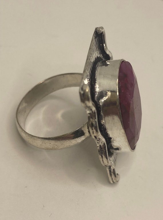 Vintage Handmade Raw Pink Ruby Silver Gothic Ring - image 3