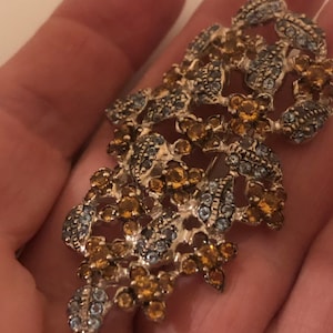 Vintage Handmade Genuine Citrine 925 Sterling Silver Rhodium Brooch
