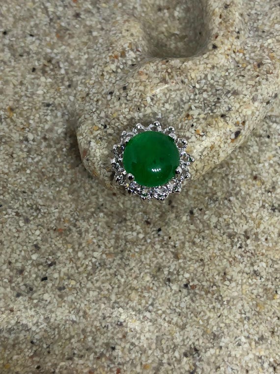 Vintage Green Jade Earrings Stud Button - image 6