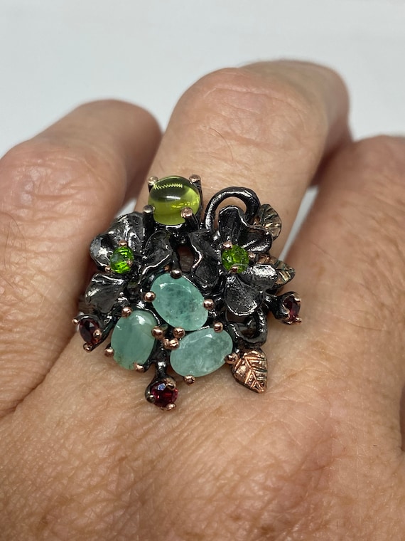 Vintage green emerald Ring 925 Sterling Silver