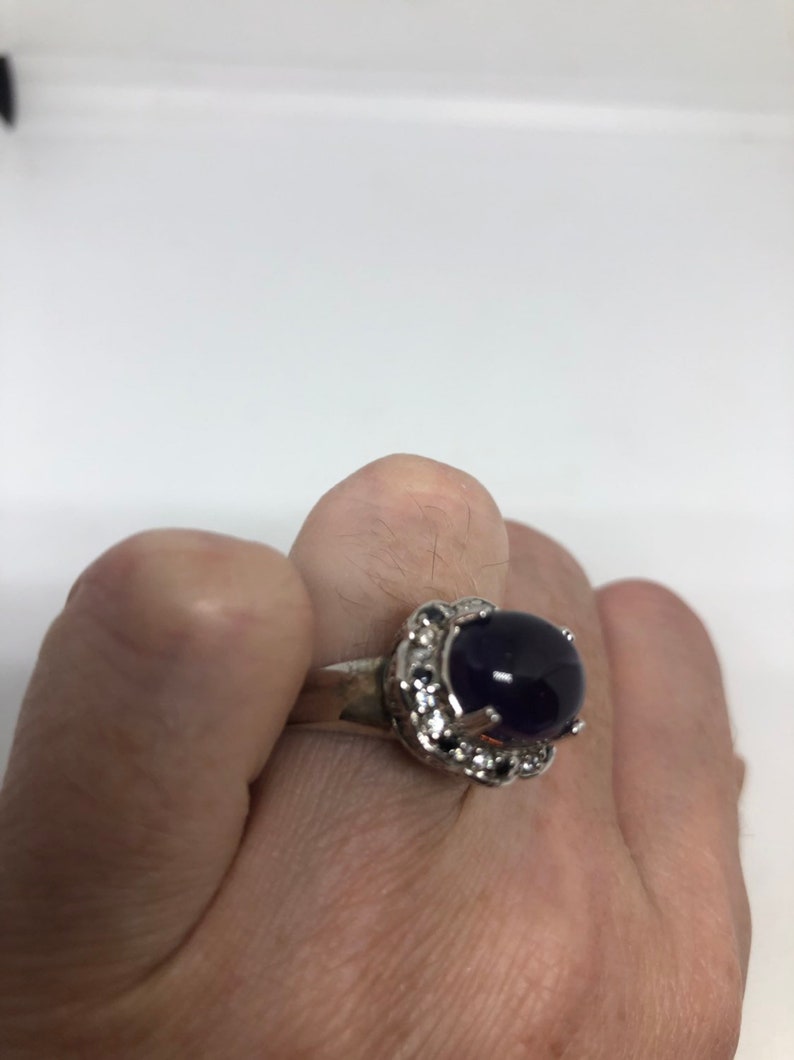 Vintage Handmade deep purple genuine Amethyst setting 925 Sterling Silver gothic Ring