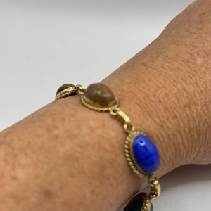 Vintage Scarab Bracelet Gold filled Carved Gemstones
