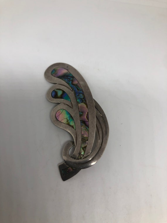 Vintage Abalone Hand Made Aztec 925 Sterling Silv… - image 2