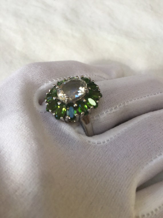 Vintage Green Chrome Diopside Ring Clear Fluorite… - image 4