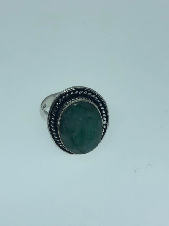 Vintage Green Raw Emerald Silver Bronze Statement… - image 4