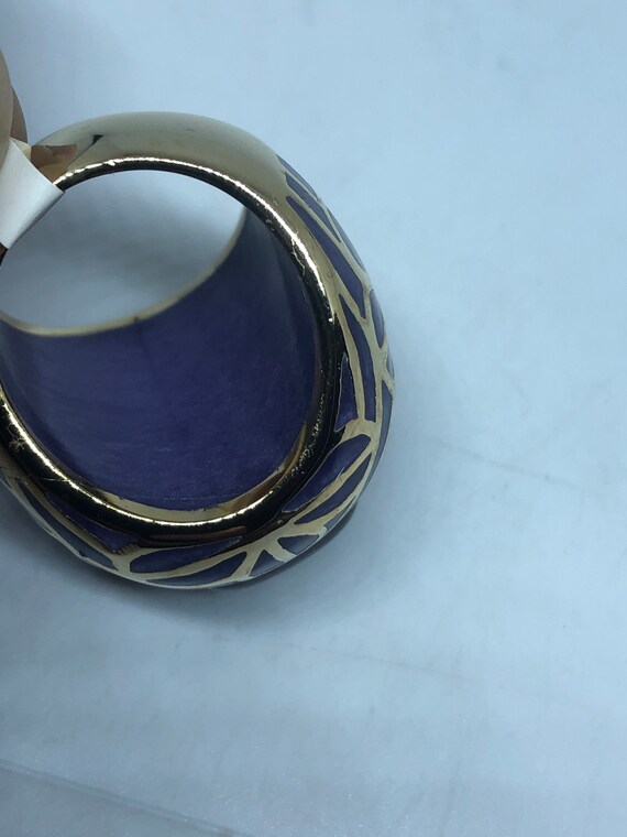 Vintage Purple Cats Eye Art Glass Enamel Ring - image 4