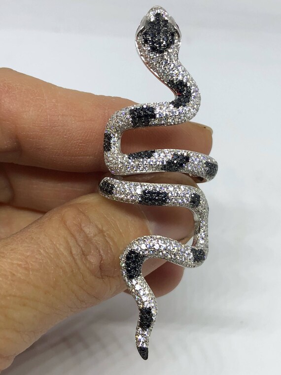 Vintage  Sterling Silver Adjustable Crystal Snake… - image 3