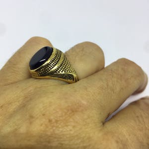 Vintage Gothic Gold Finished Stainless Steel Black Onyx Mens Ring