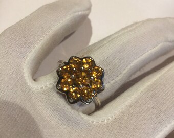 Anillo gótico vintage hecho a mano de plata de ley 925 con citrino dorado auténtico.