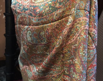 vintage Vert et Beige Paisley Brocade Pashmina Foulard Wrap Châle