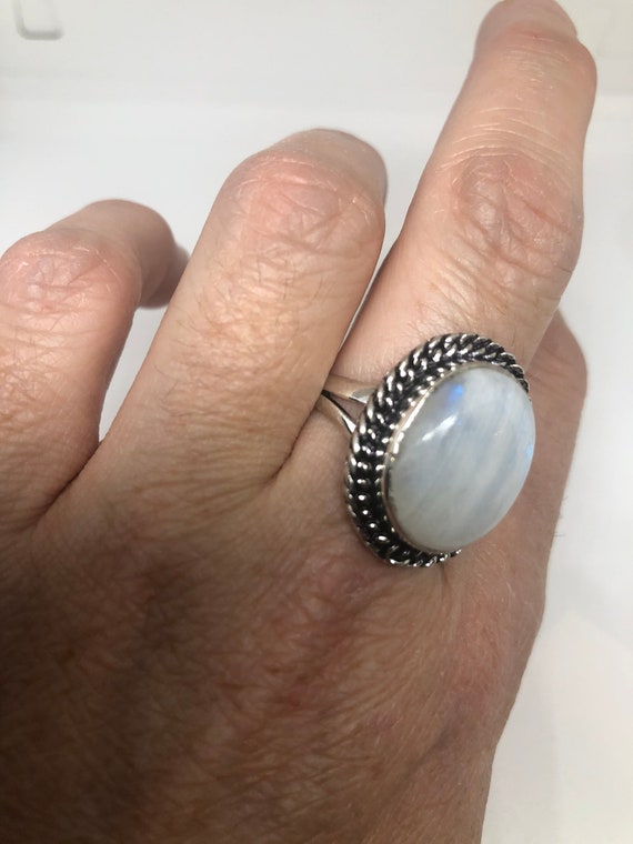 Vintage Genuine Blue White Rainbow Moonstone Ring… - image 3