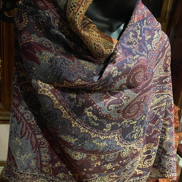 Vintage Jamawar Paisley Brocado Pashmina Bufanda Wrap Shawl