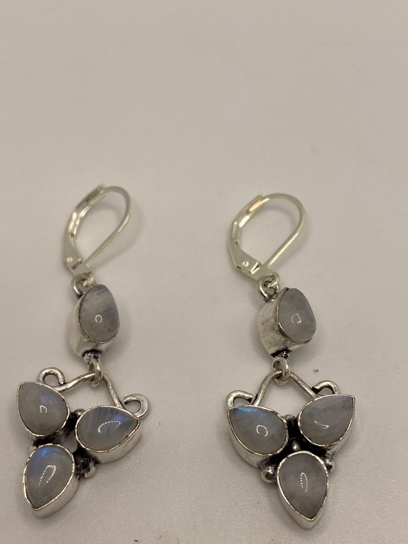 Vintage Rainbow Moonstone Silver Dangle Earrings image 3