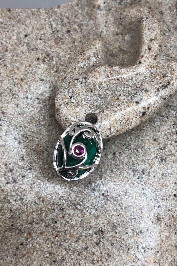 Vintage Handmade 925 Sterling Silver Green malach… - image 1