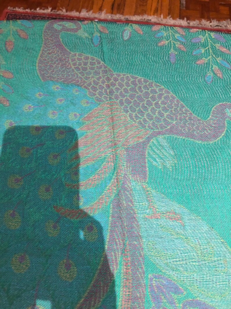 Pashmina Reversible Peacock's Feather Fringed Pashmina Shawl Evening Wrap