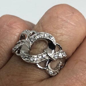 Vintage Clear White Sapphire 925 Sterling Silver Cocktail Ring Size 7