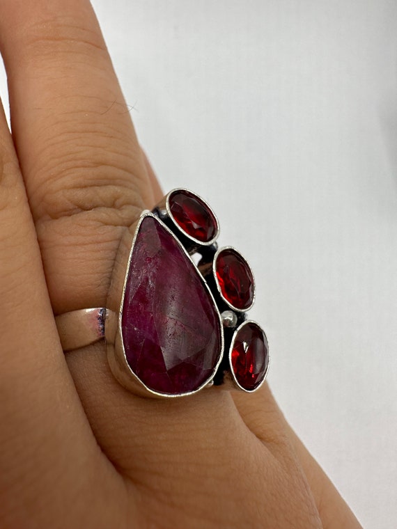 Vintage Handmade Raw Pink Ruby Silver Gothic Ring - image 2