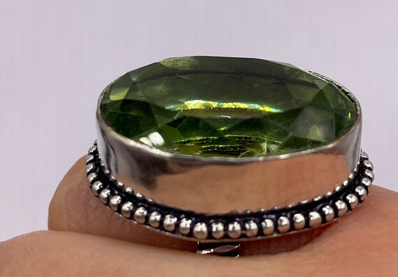 Vintage Green Antique Glass Cocktail Ring - image 2