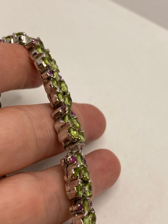 Vintage Peridot Ruby Tennis Bracelet in 925 Sterl… - image 7