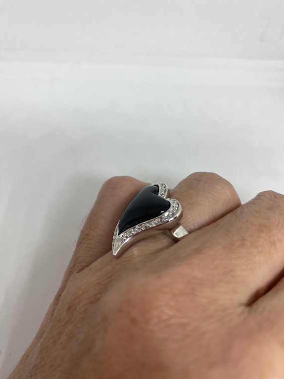 Vintage Black Onyx Clear White Sapphire 925 Sterl… - image 7