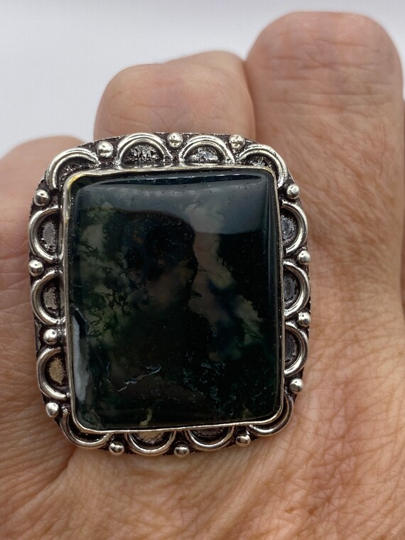 Vintage Green Moss Agate Cocktail Ring - image 7