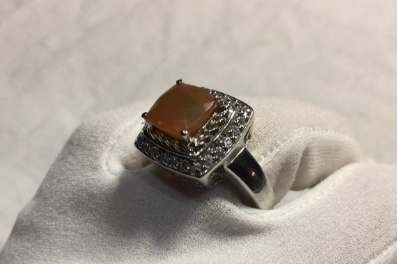 Vintage Fire Opal Ring White Sapphire 925 Sterlin… - image 1