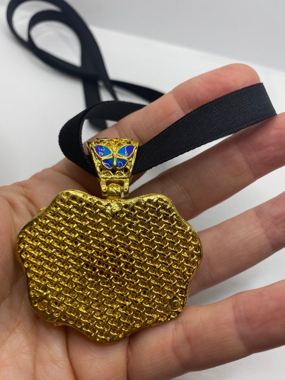 Vintage Cloisonné Choker Pendant Necklace Golden … - image 4