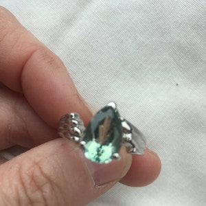 Vintage Handmade Pale Genuine Green Amethyst 925 Sterling Silver Gothic Ring