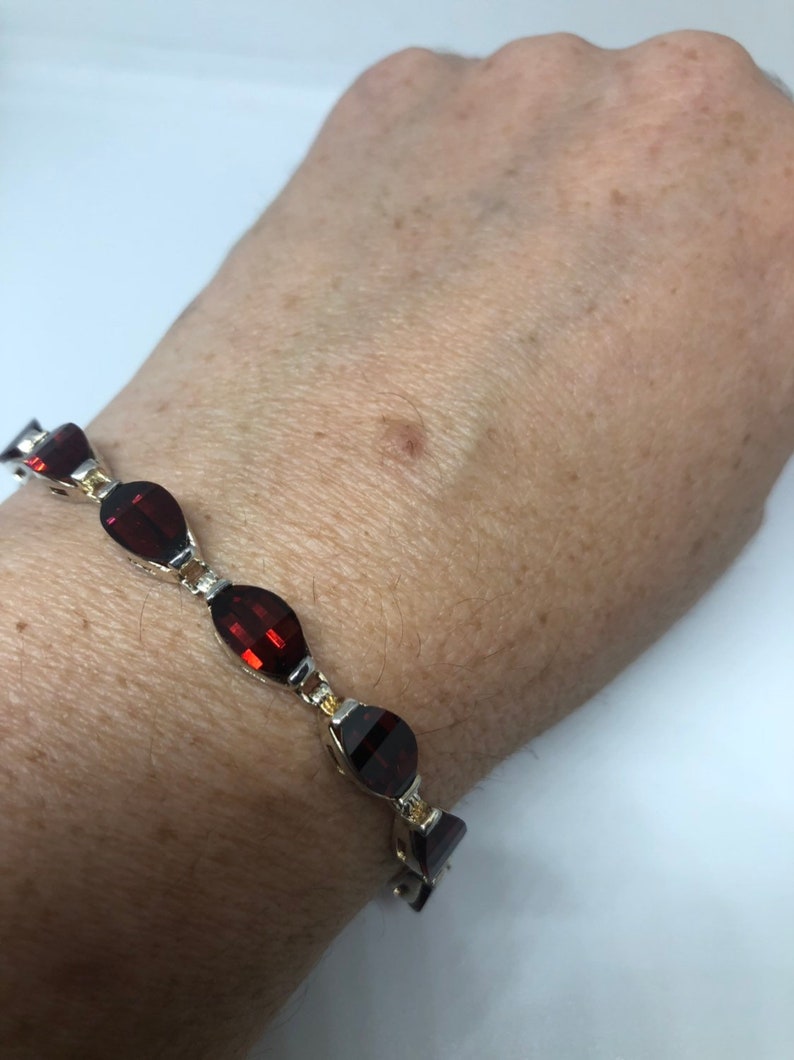 Vintage Bohemian Red Garnet Bracelet 925 Sterling Silver