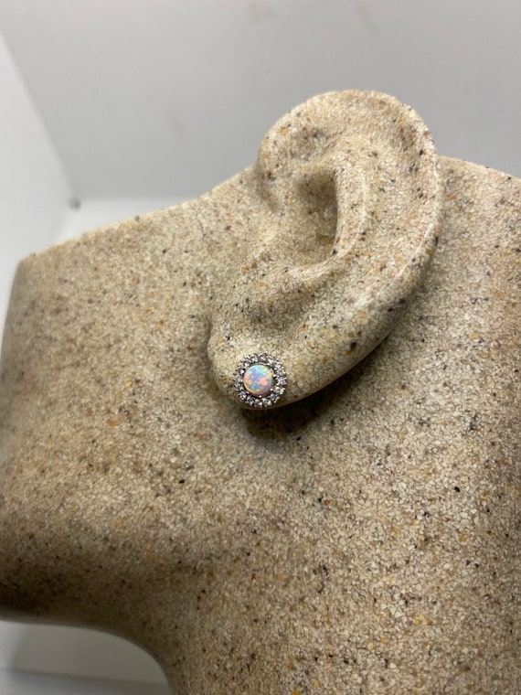 Vintage Opal Earrings 925 Sterling Silver Stud Bu… - image 4