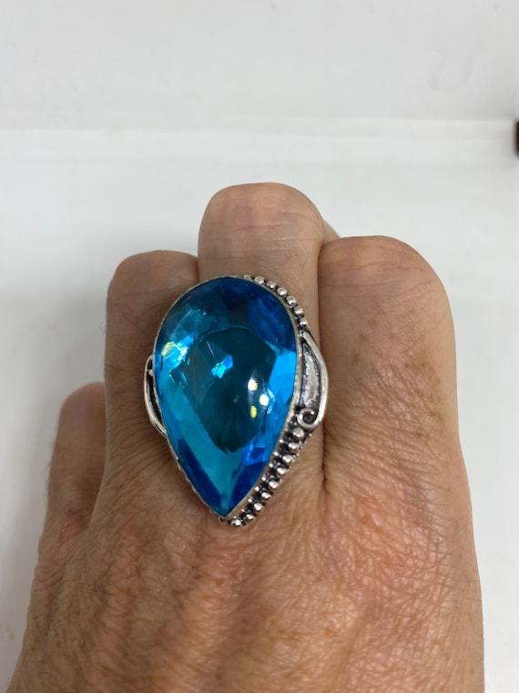 Vintage Aquamarine Vintage Art Glass Deco Ring - image 1