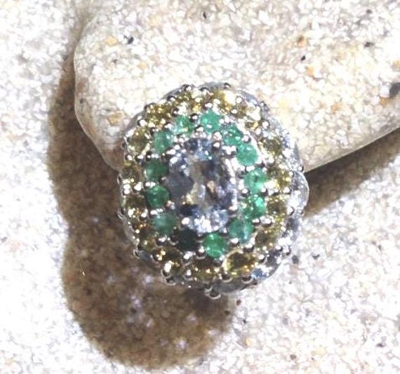 Vintage Genuine Blue Topaz Emerald Sterling Silve… - image 1