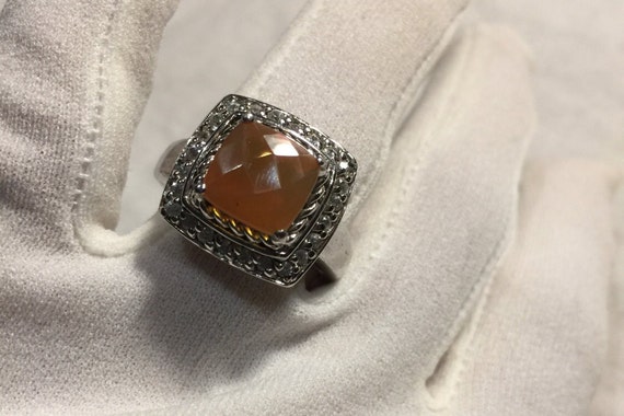 Vintage Fire Opal Ring White Sapphire 925 Sterlin… - image 4