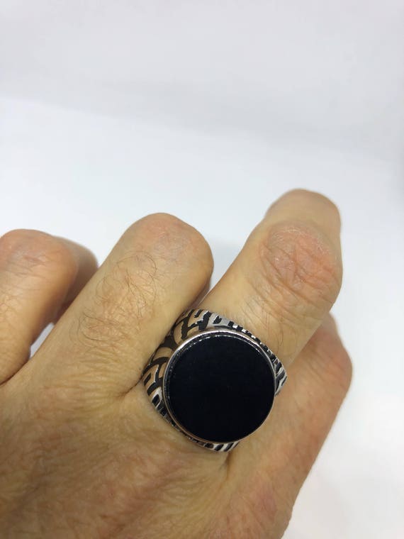 Vintage Onyx Mens Ring 925 Sterling Silver Gothic… - image 2