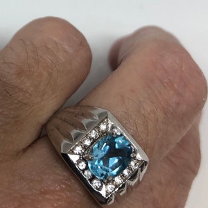 Vintage Genuine Blue Topaz 925 Sterling Silver Ring Size 7
