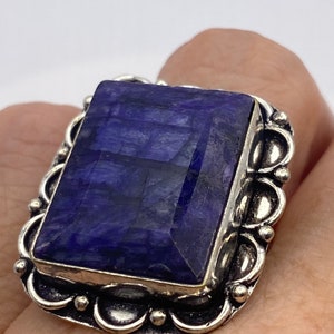 Vintage Blue Raw Sapphire Ring Boho Statement