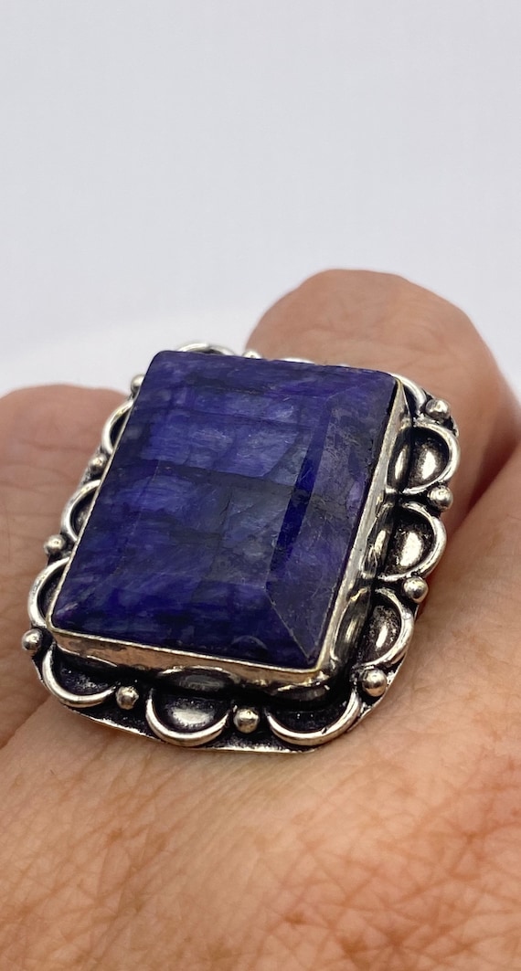 Vintage Blue Raw Sapphire Ring Boho Statement