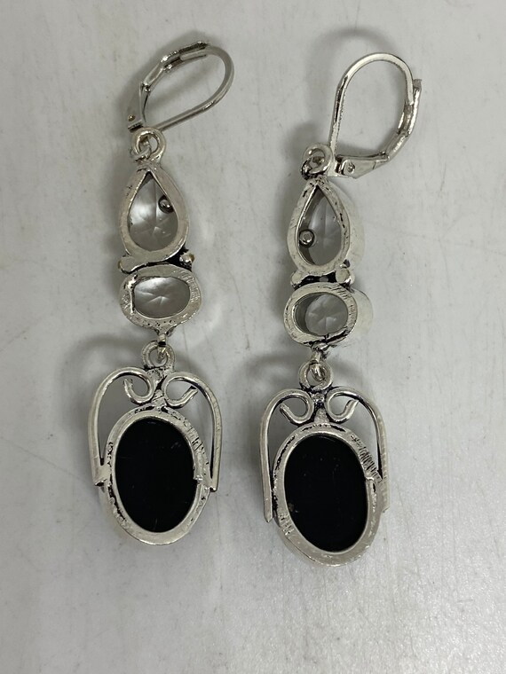 Vintage Black Onyx Earrings 925 Sterling Silver D… - image 4
